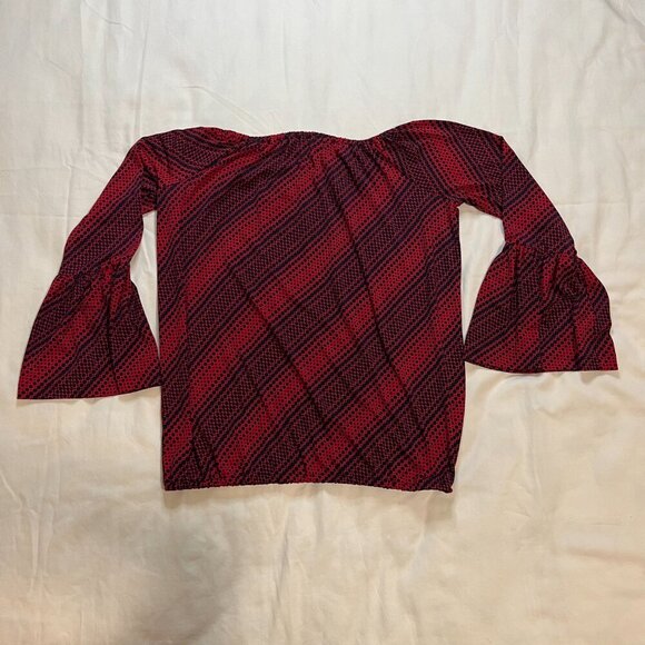 Michael Kors Navy Blue Red Polka Dot Flare Sleeve Elastic Waist Blouse | Size S - Picture 6 of 6